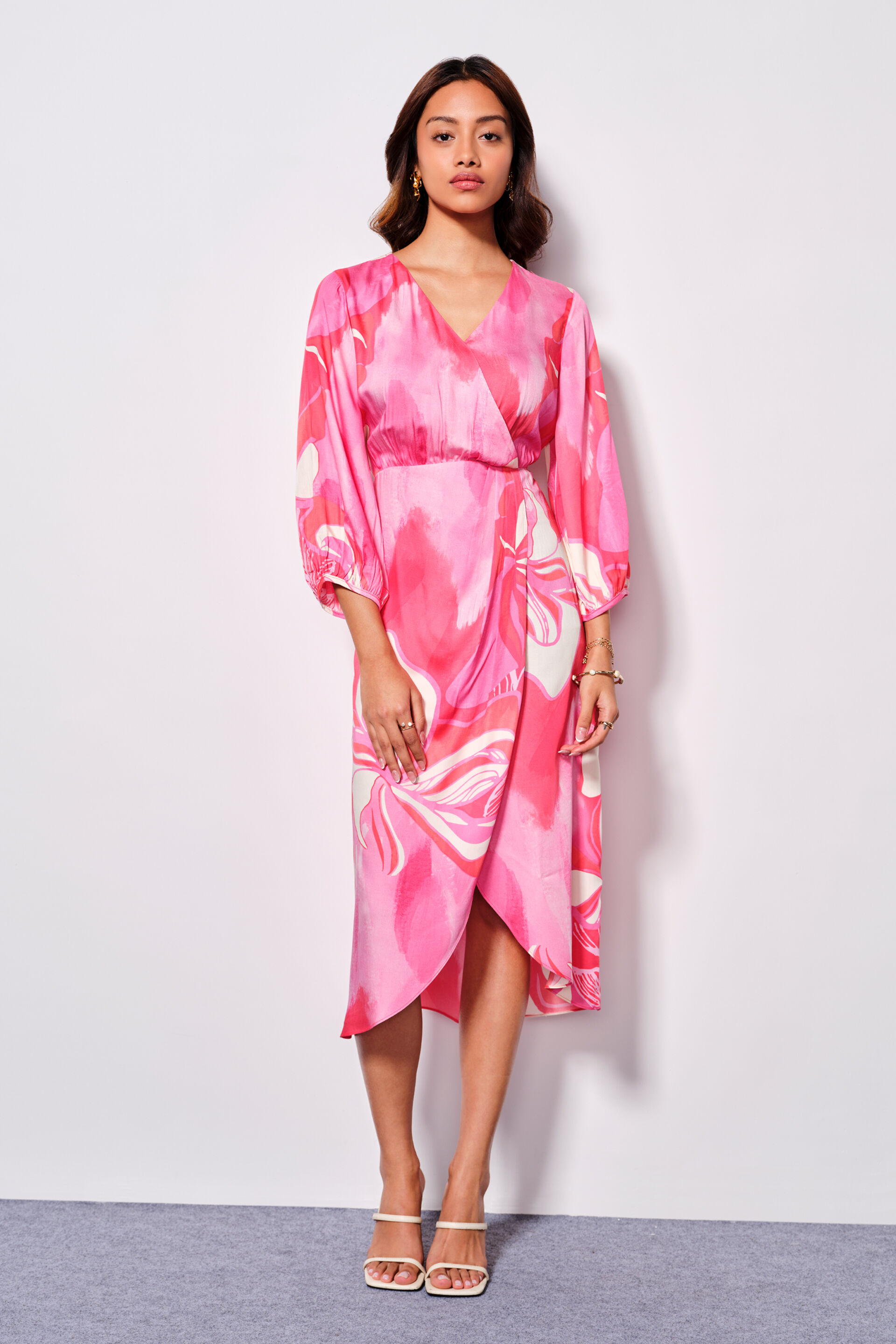 Springtime Pink Viscose Midi Dress, Pink, image 2